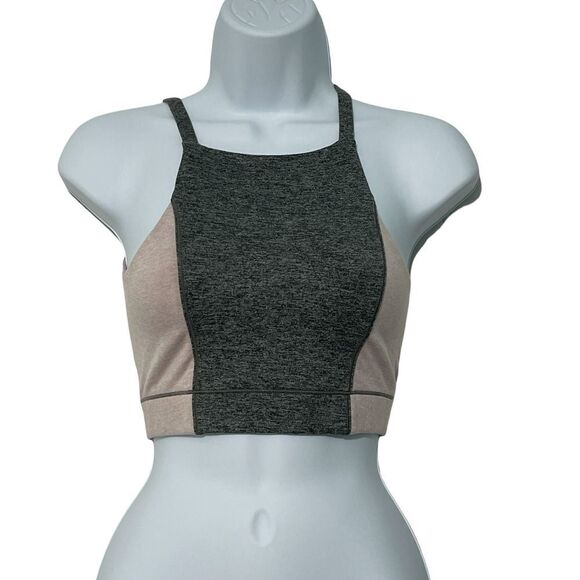 We Over Me Bandier Wip Crop Top Tank Top Colorblock Dark Grey Shale Pink XS - Picture 2 of 10